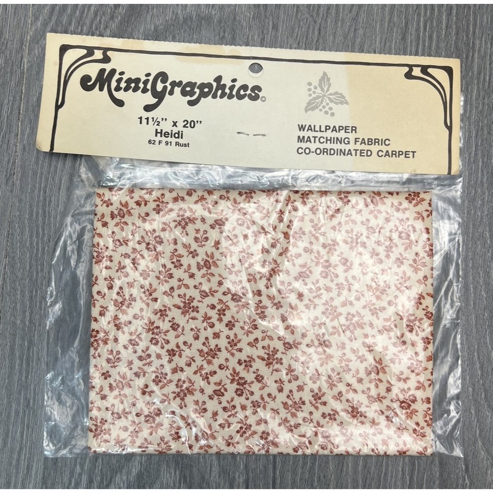 MiniGraphics Heidi Rust Floral Fabric Dollhouse Miniature 11.5" x 20" New Sealed
